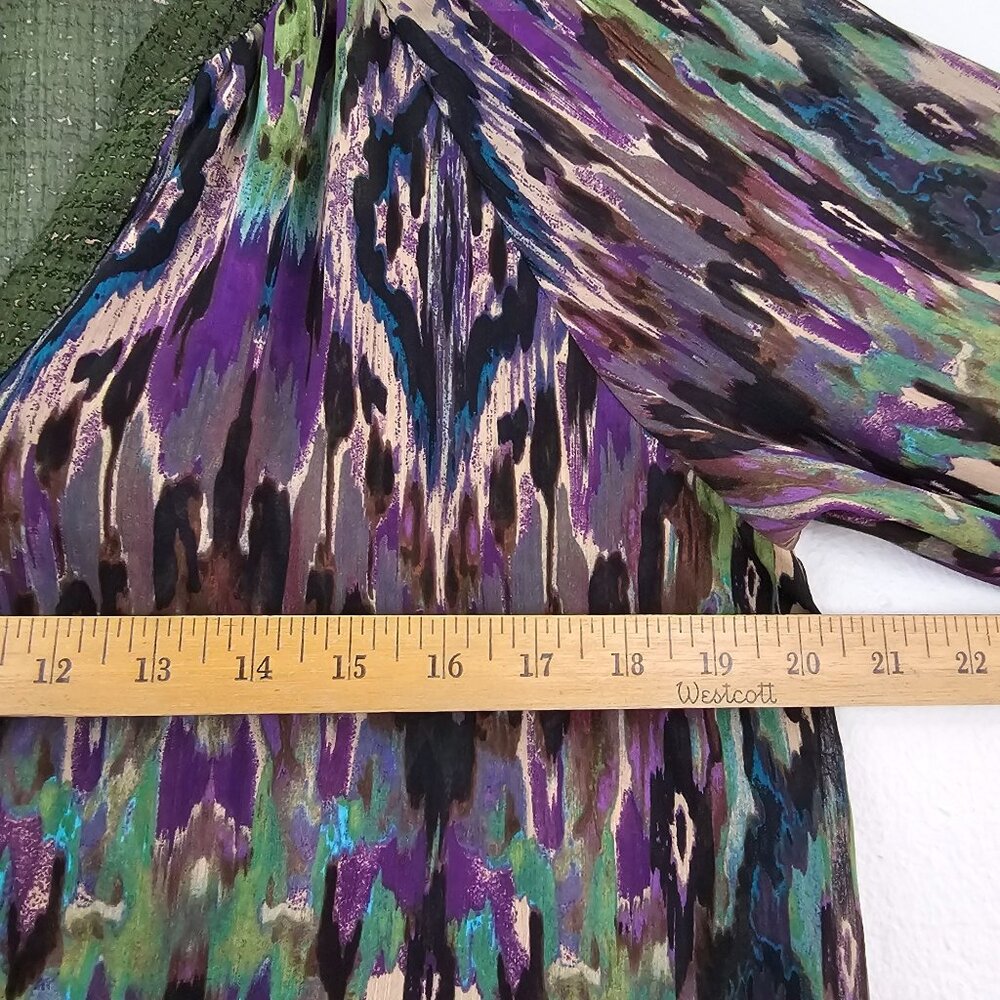 Fig & Flower Womens Sz M Green Purple Art Print Boho Blouse Hi Low Casual Top - Picture 9 of 15